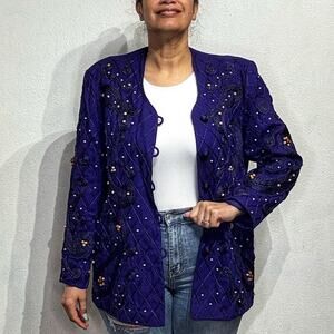 Vango Paris Blue Beaded Vintage Jacket Sz 16